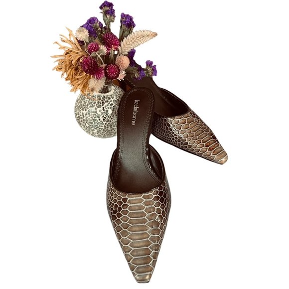 Liz Claiborne Leather Reptile Design Mules Size 7.5 - Picture 9 of 9